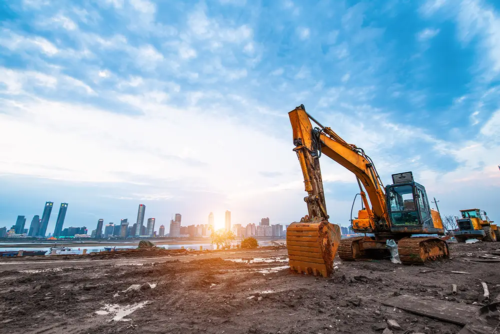 Construction site with city in background